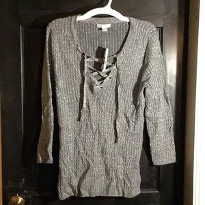 Sparkly silver lace up top NEW